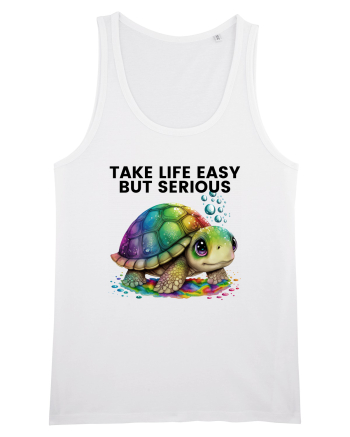 Broasca testoasa pictata in acuarela cu mesajul Take Life Easy but Serious White