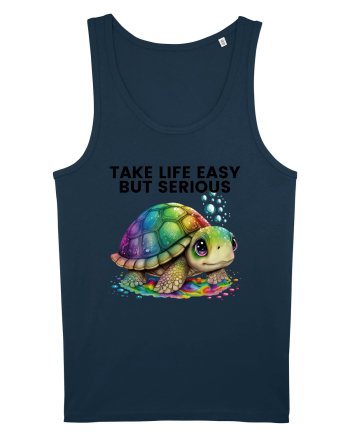 Broasca testoasa pictata in acuarela cu mesajul Take Life Easy but Serious Navy