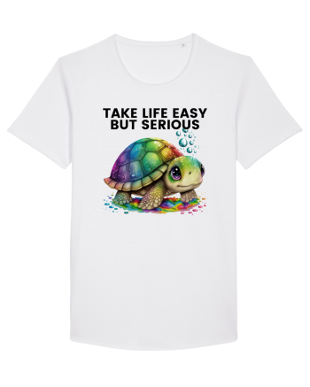 Broasca testoasa pictata in acuarela cu mesajul Take Life Easy but Serious White