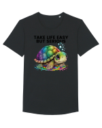 Broasca testoasa pictata in acuarela cu mesajul Take Life Easy but Serious Tricou mânecă scurtă guler larg Bărbat Skater