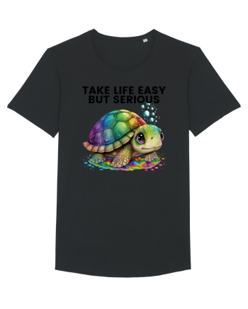 Broasca testoasa pictata in acuarela cu mesajul Take Life Easy but Serious Black