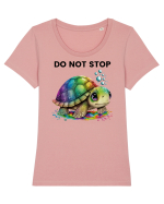 Broasca testoasa pictata in acuarela cu mesajul Do Not Stop Tricou mânecă scurtă guler larg fitted Damă Expresser