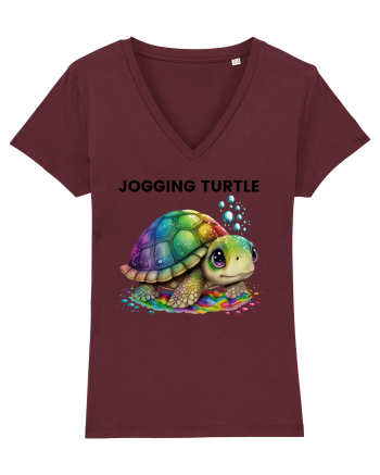 Broasca testoasa pictata in acuarela cu mesajul Jogging Turtle Burgundy