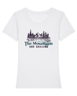 The Mountains are calling. Tricou mânecă scurtă guler larg fitted Damă Expresser