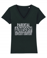 Parental Advisory Explicit Content Tricou mânecă scurtă guler V Damă Evoker