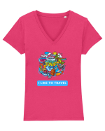 I LIKE TO TRAVEL Tricou mânecă scurtă guler V Damă Evoker