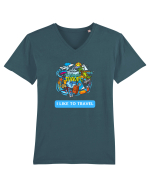 I LIKE TO TRAVEL Tricou mânecă scurtă guler V Bărbat Presenter