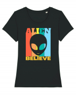 Retro Vintage Alien Tricou mânecă scurtă guler larg fitted Damă Expresser