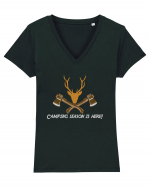 Camping Season is Here! Tricou mânecă scurtă guler V Damă Evoker