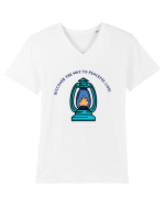 Discover the Way to Peaceful Life! Tricou mânecă scurtă guler V Bărbat Presenter
