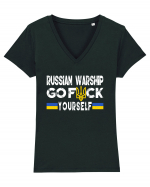 Russian Warship Go Fuck Yourself Russkiy Voyennyy Korabl' Idi Na Khuy Tricou mânecă scurtă guler V Damă Evoker