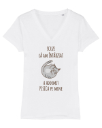 Pisica Adormita cu Citat Tricou mânecă scurtă guler V Damă Evoker