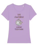 Pisica Adormita cu Citat Tricou mânecă scurtă guler larg fitted Damă Expresser
