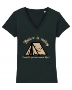 Nature is Calling, Camp Like You Never Camped Before! Tricou mânecă scurtă guler V Damă Evoker