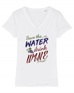 Drink Wine Tricou mânecă scurtă guler V Damă Evoker