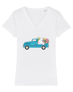 Happy Easter Truck Tricou mânecă scurtă guler V Damă Evoker