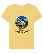 TRAVEL AROUND THE WORLD - V1 Tricou mânecă scurtă guler larg fitted Damă Expresser