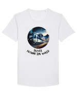 TRAVEL AROUND THE WORLD - V2 Tricou mânecă scurtă guler larg Bărbat Skater