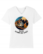 TRAVEL AROUND THE WORLD - V3 Tricou mânecă scurtă guler V Bărbat Presenter