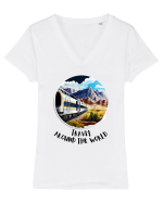TRAVEL AROUND THE WORLD - V4 Tricou mânecă scurtă guler V Damă Evoker