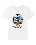 TRAVEL AROUND THE WORLD - V4 Tricou mânecă scurtă guler V Bărbat Presenter