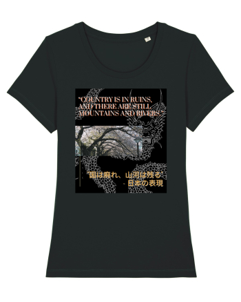 Country Is In Ruins And There Are Still Mountains And Rivers Black