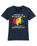 Trăiesc în România Tricou mânecă scurtă guler V Bărbat Presenter