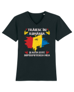 Trăiesc în România - v2 - grunge Tricou mânecă scurtă guler V Bărbat Presenter