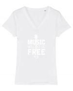 Music will set us free. Tricou mânecă scurtă guler V Damă Evoker