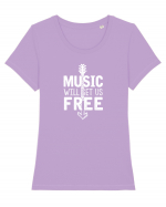 Music will set us free. Tricou mânecă scurtă guler larg fitted Damă Expresser