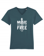 Music will set us free. Tricou mânecă scurtă guler V Bărbat Presenter