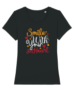 SMILE Tricou mânecă scurtă guler larg fitted Damă Expresser