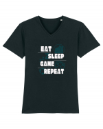 Eat Sleep Game Repeat Tricou mânecă scurtă guler V Bărbat Presenter