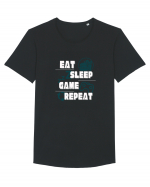 Eat Sleep Game Repeat Tricou mânecă scurtă guler larg Bărbat Skater