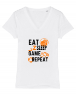 Eat Sleep Game Repeat Tricou mânecă scurtă guler V Damă Evoker