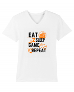 Eat Sleep Game Repeat Tricou mânecă scurtă guler V Bărbat Presenter