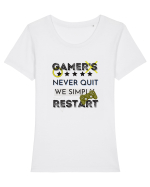 Gamers Never Quit  Tricou mânecă scurtă guler larg fitted Damă Expresser