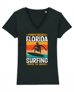 Miami Beach Florida Surfing Break The Waves Tricou mânecă scurtă guler V Damă Evoker