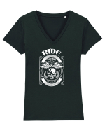 ride everything W Tricou mânecă scurtă guler V Damă Evoker