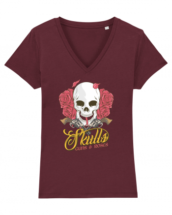 Skulls Guns Roses Burgundy