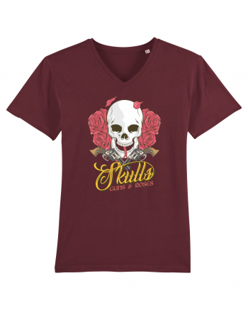 Skulls Guns Roses Burgundy