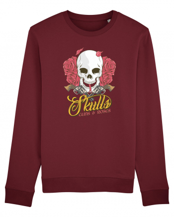 Skulls Guns Roses Burgundy