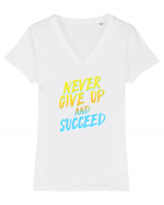 Never give up Tricou mânecă scurtă guler V Damă Evoker