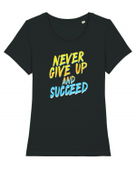 Never give up Tricou mânecă scurtă guler larg fitted Damă Expresser