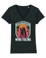 Life is better with wing foiling Tricou mânecă scurtă guler V Damă Evoker