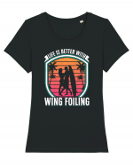 Life is better with wing foiling Tricou mânecă scurtă guler larg fitted Damă Expresser