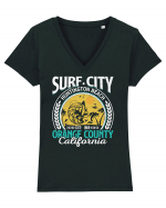 Surf City Huntington Beach Orange County California Tricou mânecă scurtă guler V Damă Evoker