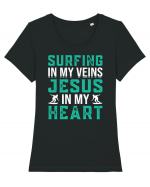 Surfing In My Veins Jesus In My Heart Tricou mânecă scurtă guler larg fitted Damă Expresser