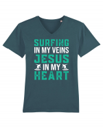 Surfing In My Veins Jesus In My Heart Tricou mânecă scurtă guler V Bărbat Presenter