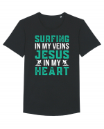 Surfing In My Veins Jesus In My Heart Tricou mânecă scurtă guler larg Bărbat Skater